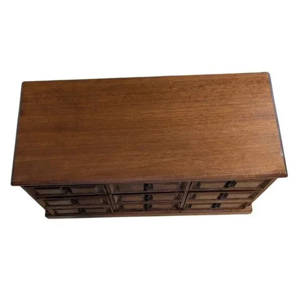 Vintage Mele Wooden Jewelry Box trinket 9 Drawers Lined Japan